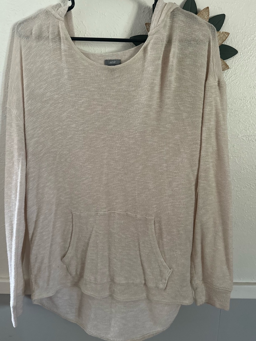 aerie Light Cream Hooded Pullover Sweater